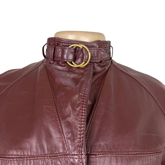 Tfc Women Maroon 100% Genuine Leather Belted Trench Coat Lined With Rayon Sz 8 - Picture 7 of 16